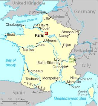 Map of mainland France and Corsica