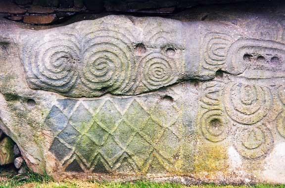 Kerbstone carvings on Newgrange megalithic tomb