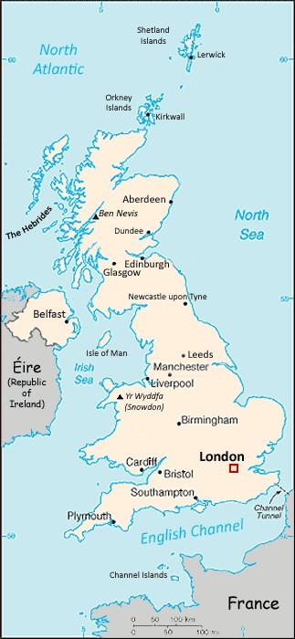 Map of the United Kingdom of Great Britain and Northern Ireland