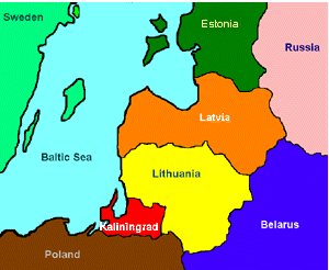 Kaliningrad lies between Poland and the Baltic states