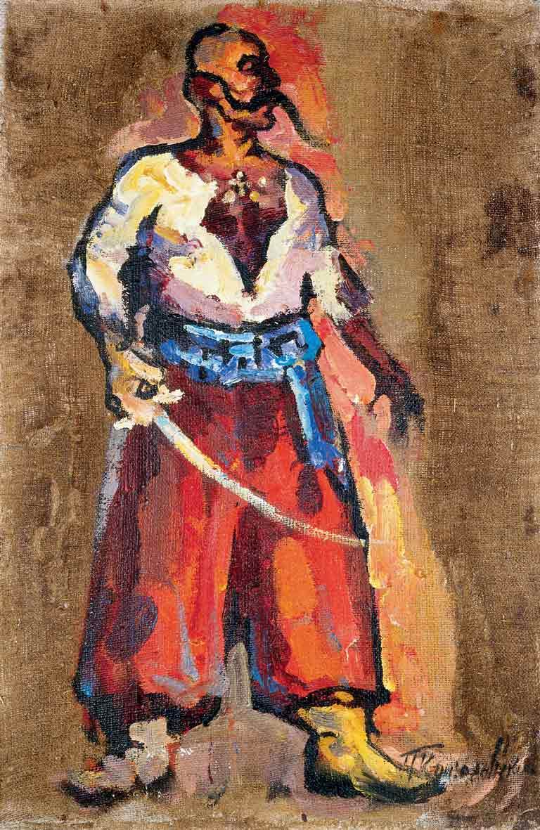 Painting of a traditional Cossack fighter